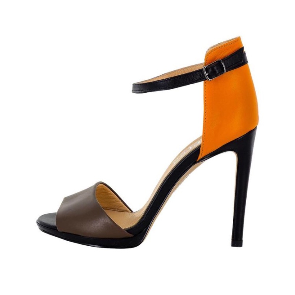 DEVA Multi Color Black Orange Brown Leather Heels - Picture 2 of 6